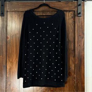 Elle Black Knit Sweater with White Polka Dots Size XL